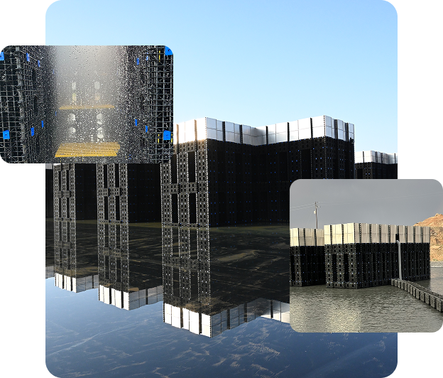 a collage of three different images of the evaporative matrix in various settings